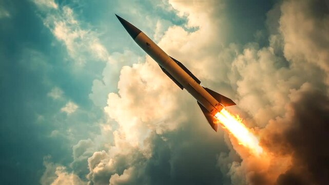 A rocket missile launches to attack target at war video stock looping 4k