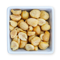Salted peanuts in a white container