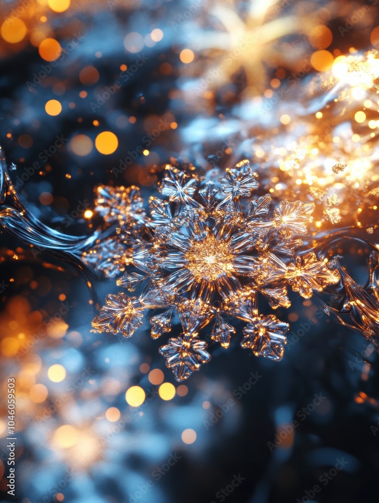 Fototapete delicate snowflake shapes glow in icy hues, creating an enchanting display that contrasts beautifull