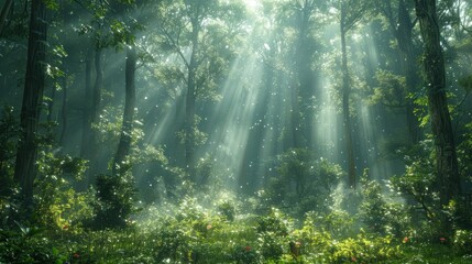 Obraz premium Sunbeams in a Forest