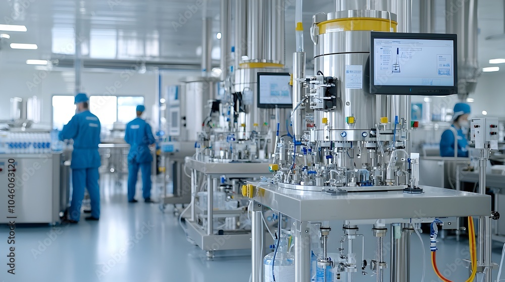 Aufkleber Laboratory technician conducting advanced testing and analysis of biofuel using high tech instruments and equipment in a state of the art research facility
