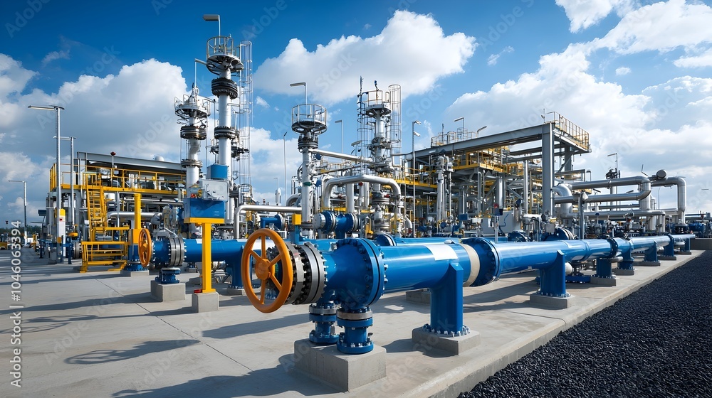 Poster detailed view of a modern and highly efficient natural gas processing facility showcasing the comple