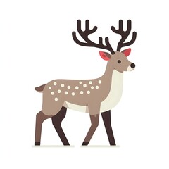 Fototapeta premium Flat, isolated illustration of a standing reindeer with large antlers. The design features smooth lines, a neutral brown color, and a simple yet elegant profile, evoking holiday themes.
