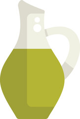 Glass jug containing olive oil isolated on white background