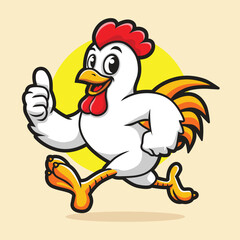 Running Happy Smile Chicken Mascot Vector Design