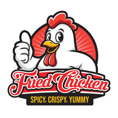 Chicken Smile Logo Design with Thumb Up as a Mascot