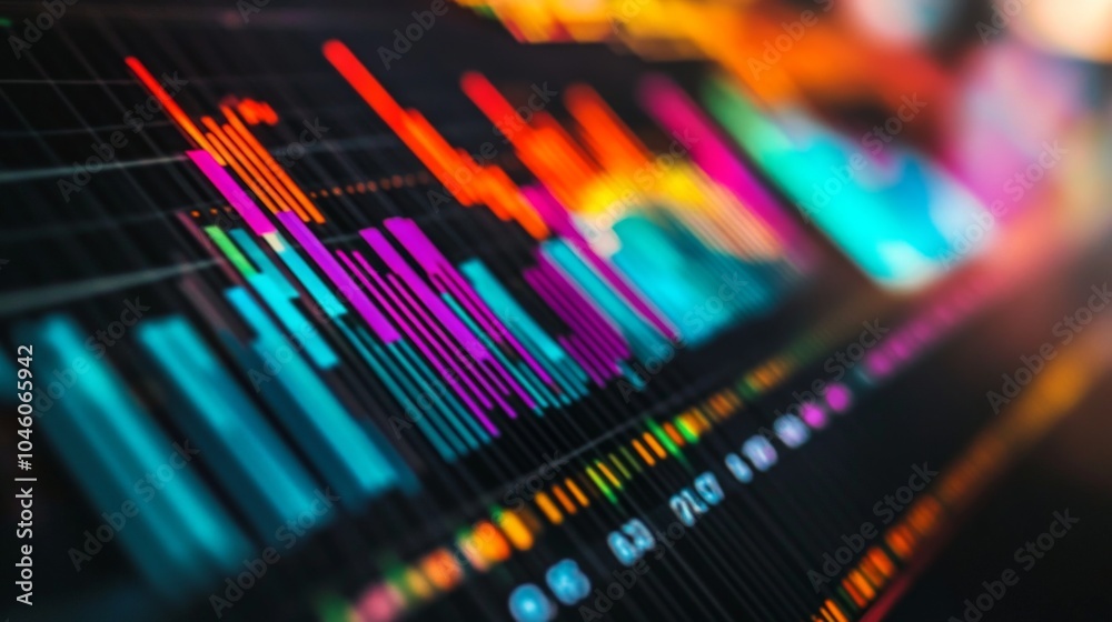 Wall mural colorful data visualization of bar graphs and lines