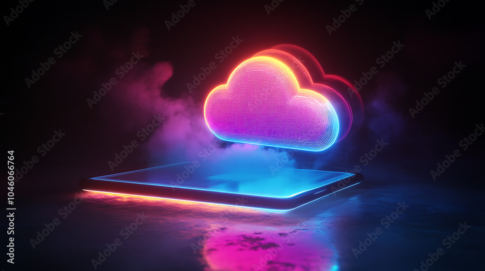 Aufkleber neon light showing cloud computing on tablet computer neon light showing cloud computing on tablet computer