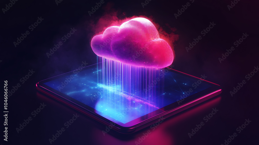 Poster neon light showing cloud computing on tablet computer neon light showing cloud computing on tablet computer