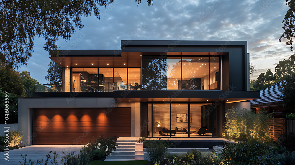 Aufkleber modern house design with a bold and refined facade a warm color palette and great attention to detai