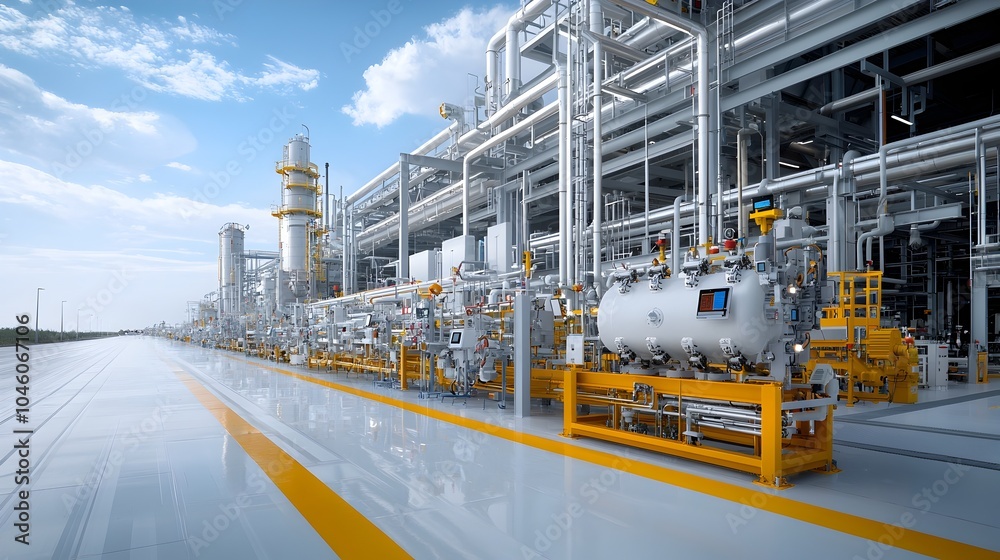 Poster Cutting edge gas processing facility featuring futuristic design elements and digital control systems showcasing advanced technology driving seamless and efficient