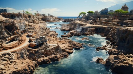 Fototapeta premium Construction Site on a Rocky Coastline