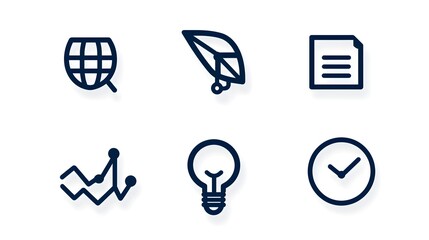 Collection of line style web icons representing statistics optimization and data analysis concepts ideal for use in modern app and software designs on a crisp white background  These simple