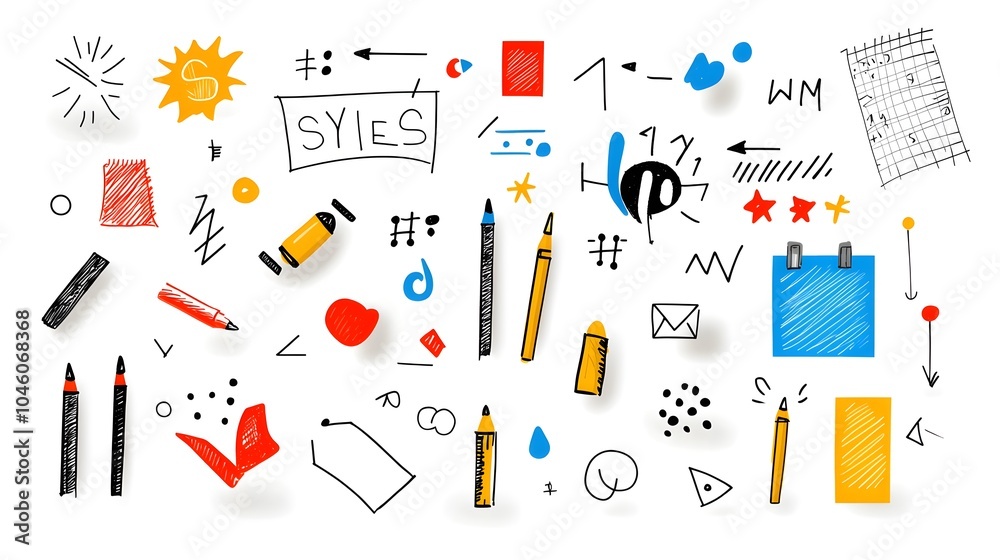 Aufkleber vibrant and dynamic featuring hand drawn crayon elements including scribble lines pastel brush strok