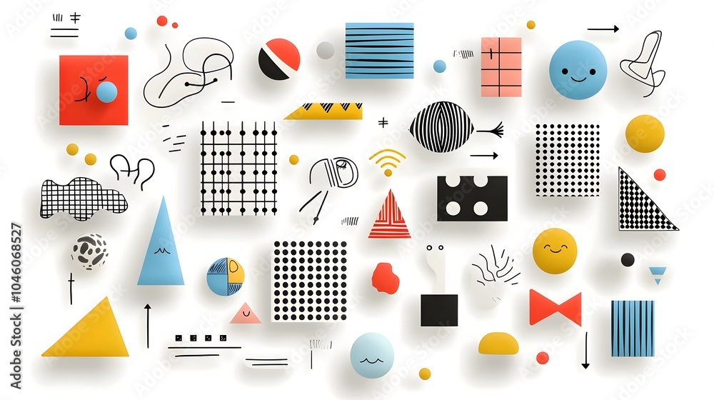 Poster Captivating minimalist featuring abstract geometric shapes and forms with a trendy groovy checkered backdrop distorted in a retro modern experimental style