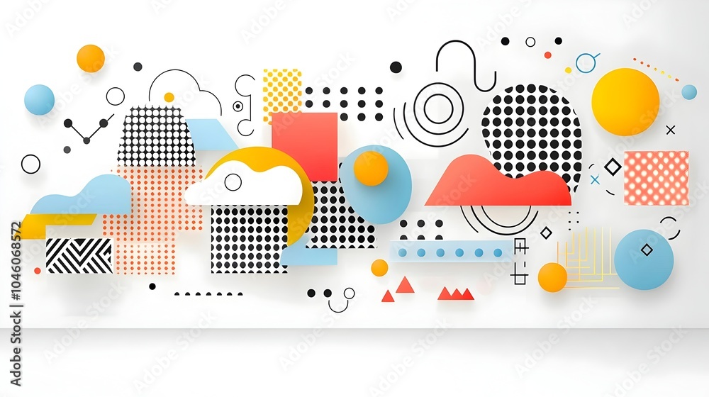 Aufkleber Minimalist featuring abstract shapes and forms with a trendy groovy checkered background distorted in a retro modern style for a striking visually appealing and contemporary design