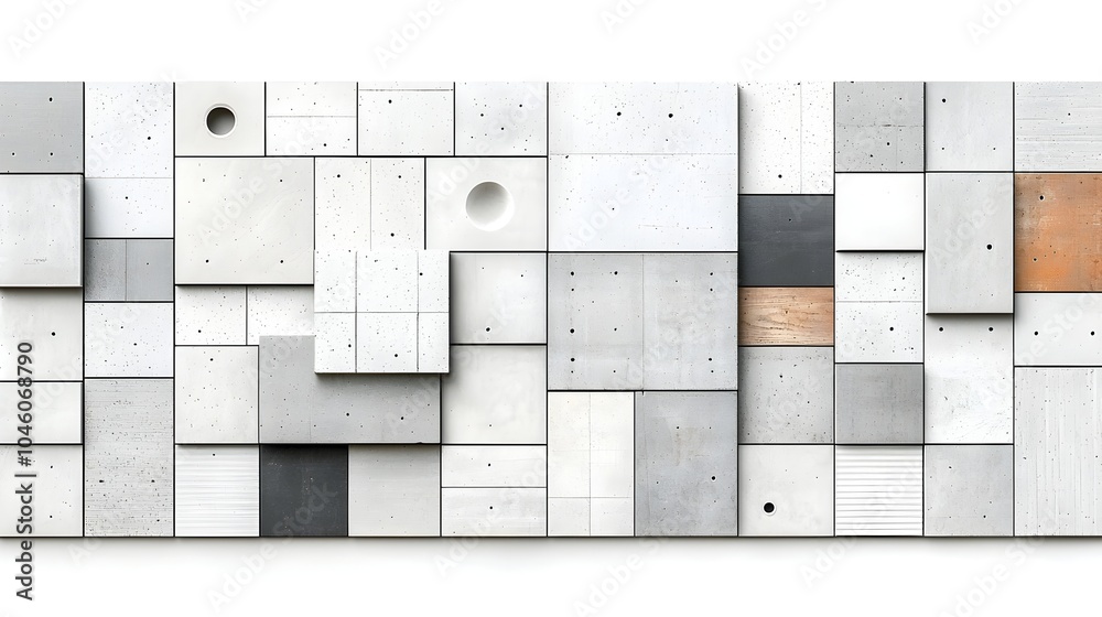 Poster Striking retro inspired brutalist geometric design featuring sleek minimalist elements arranged in a unique and distorted grid format creating a captivating and visually engaging abstract composition
