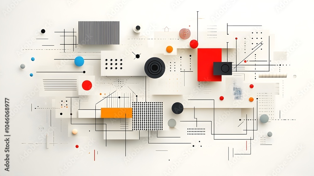 Leinwandbilder Stylish and contemporary digital artwork featuring a layered composition of trendy Y2K brutalist symbols abstract geometric forms and groovy checkered patterns in a minimalist layout