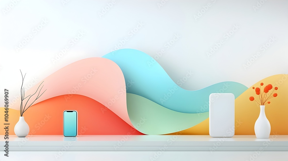 Aufkleber mesmerizing fluid curves of vibrant gradient hues come together to create a minimalist modern and el
