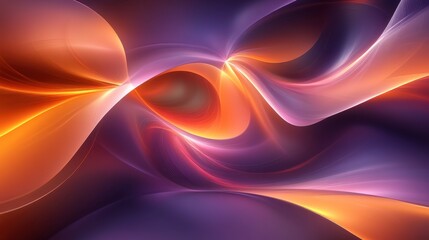 Naklejka premium Dynamic and colorful ribbons flow smoothly through a vibrant space, merging shades of orange and purple.