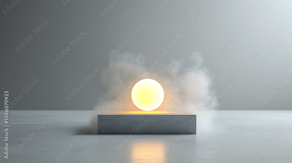 Poster Mesmerizing minimalist abstract art depicting a glowing cosmic orb surrounded by swirling mist capturing the mystery and energy of the universe in a sleek ethereal design