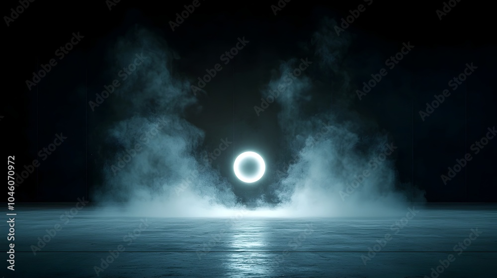 Poster Glowing cosmic orb enveloped in a swirling ethereal mist capturing a sense of movement mystery and tranquility in a sleek minimalist abstract design