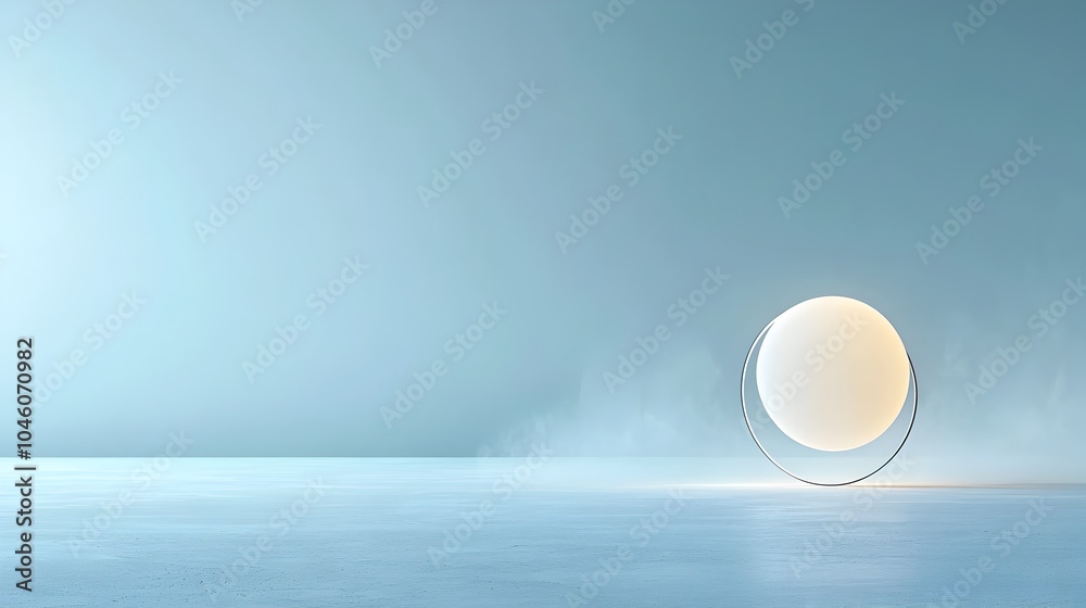 Poster Radiant orb suspended in a misty atmospheric cosmic background invoking a sense of fluid motion and modern minimalist design  This digital artwork blends light space