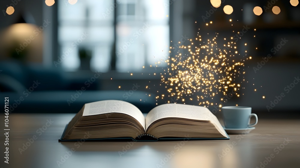 Aufkleber mystical book opening in a dreamy atmosphere surrounded by a warm bokeh glow that captures a sense o
