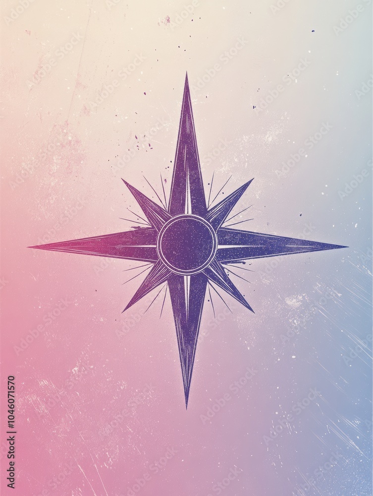 Poster A geometric design showcases a compass rose with sharp, clean lines radiating from a central point against a gradient backdrop. Generative AI