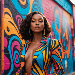 Fototapeta premium Elegant black woman in colorful dress 