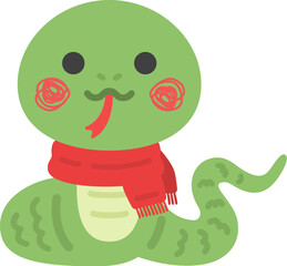 マフラーを巻いた、蛇のキャラクターのイラスト
