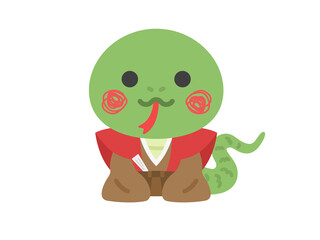 着物を着て挨拶をする、蛇のキャラクターのイラスト