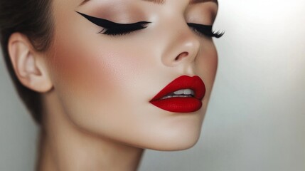 Naklejka premium Elegant Woman with Classic Makeup Look
