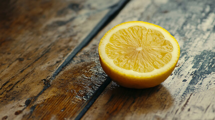 lemon slice isolated on a wooden table