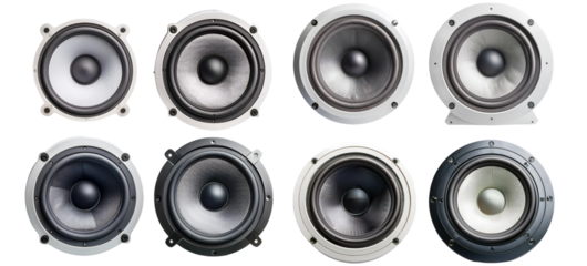Set of modern speaker cones isolated on transparent background
