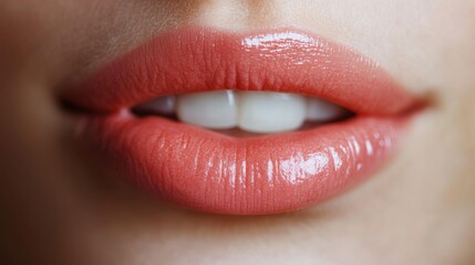 Obraz premium Close-Up of Glossy Coral Lips
