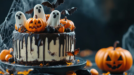 Halloween themed cake with dripping black chocolate.