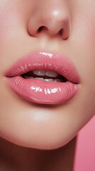 Fototapeta premium Close-Up of Glossy Pink Lips