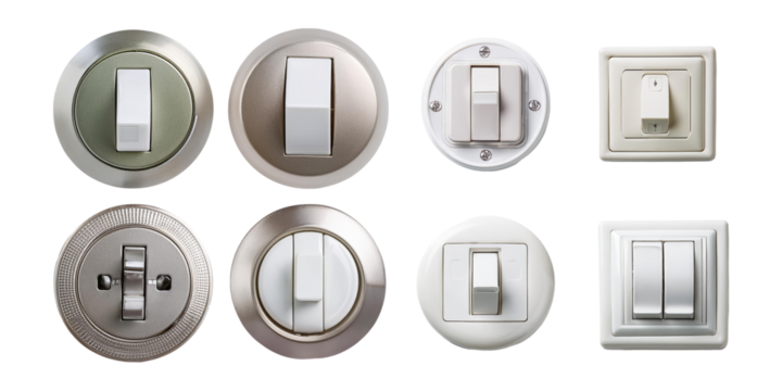 Various Light Switch Designs and Styles, PNG collection, set bundle, isolate on transparent or white background