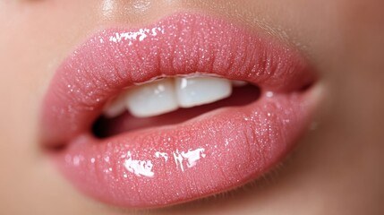 Obraz premium Close-up of Glossy Pink Lips