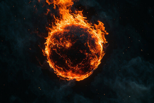 The burning black surface of a fictional planet in outer space