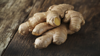 Fototapeta premium ginger root isolated on a wooden table
