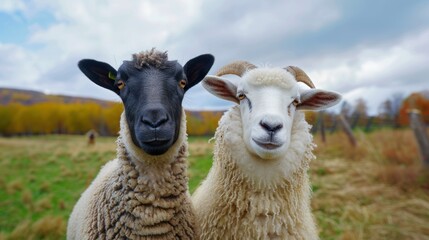 Fototapeta premium Two Sheep Looking at the Camera