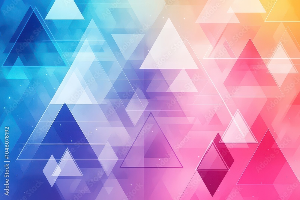 Poster gradient triangles on a dynamic geometric background, front view, space theme, watercolor style, spl