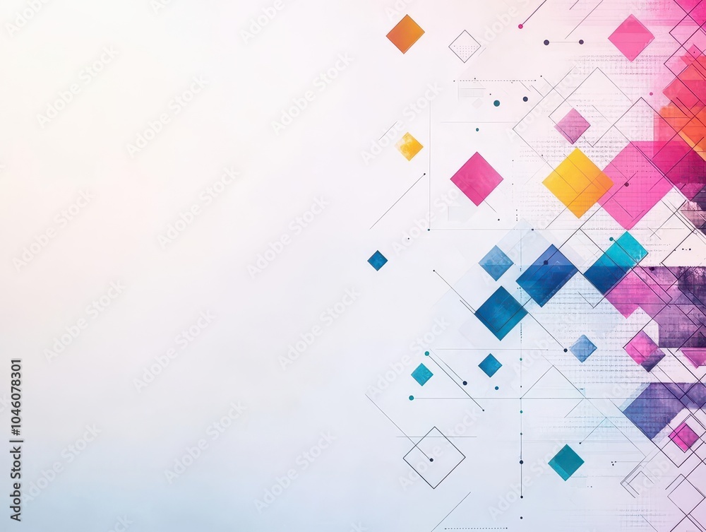 Poster Gradient diamonds scattered over a geometric flat design background, side view, futuristic theme, watercolor style, Splitcomplementary color scheme