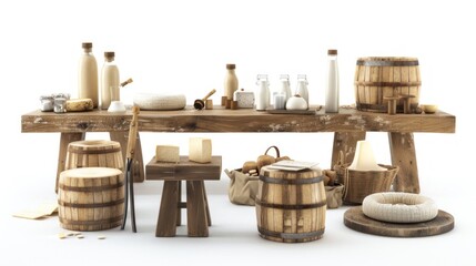 Naklejka premium Rustic Table Setting with Dairy Products