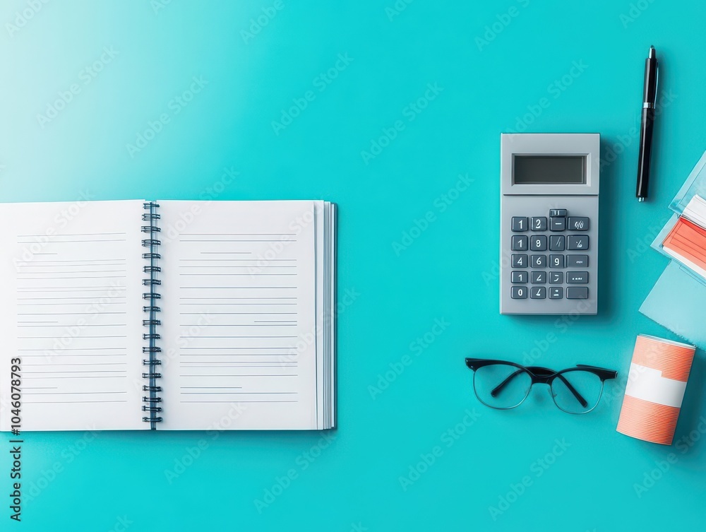 Poster Empty bank ledger with negative balance, flat design, front view, budgeting failure theme, water color, Splitcomplementary color scheme