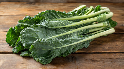 chinese kale isolated on a wooden table