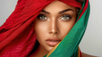 Naklejka premium Celebrate diversity with a vibrant portrait showcasing an African American womans beauty against a colorful backdrop.