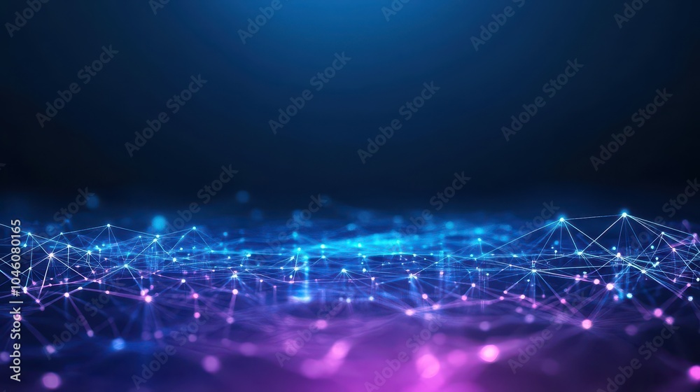 Poster abstract illustration of digital outsourcing as a web of glowing connections between different globa